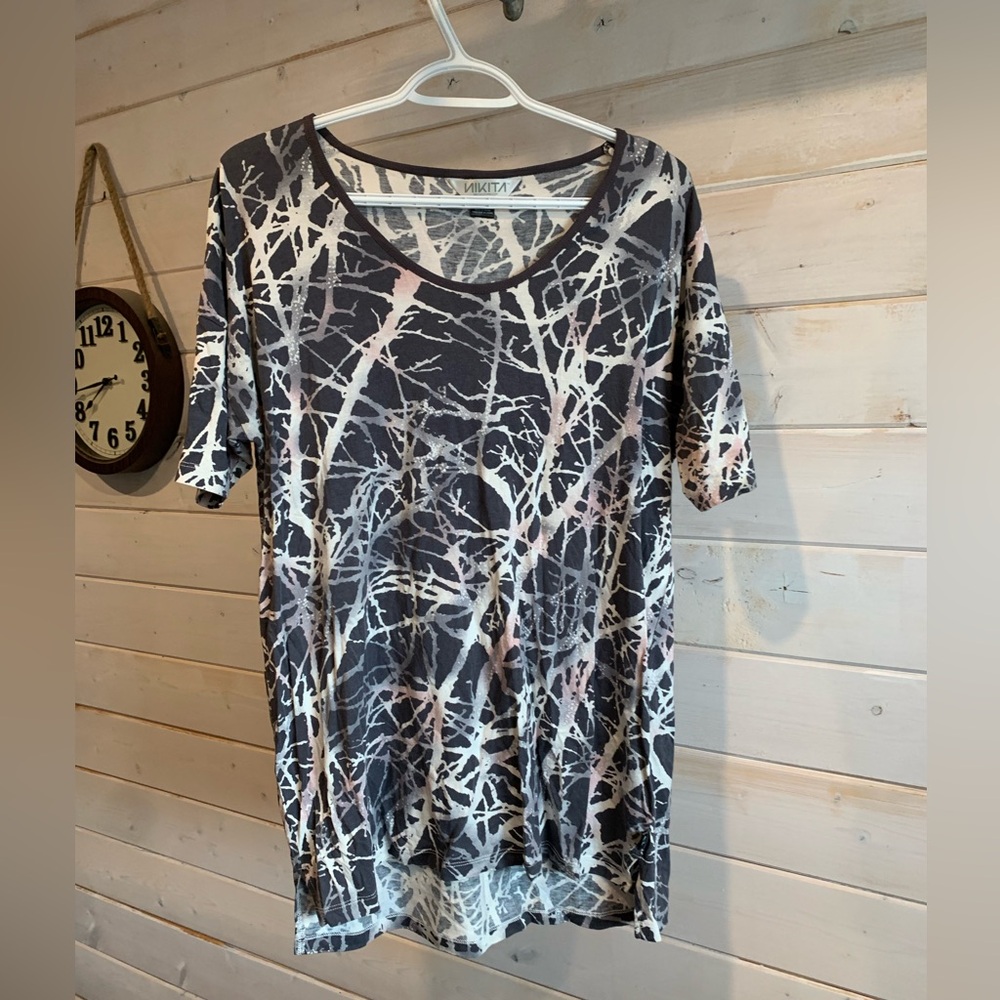Nikita | Abstract Tree Branch Patterned Short Sleeve Tee/Tunic